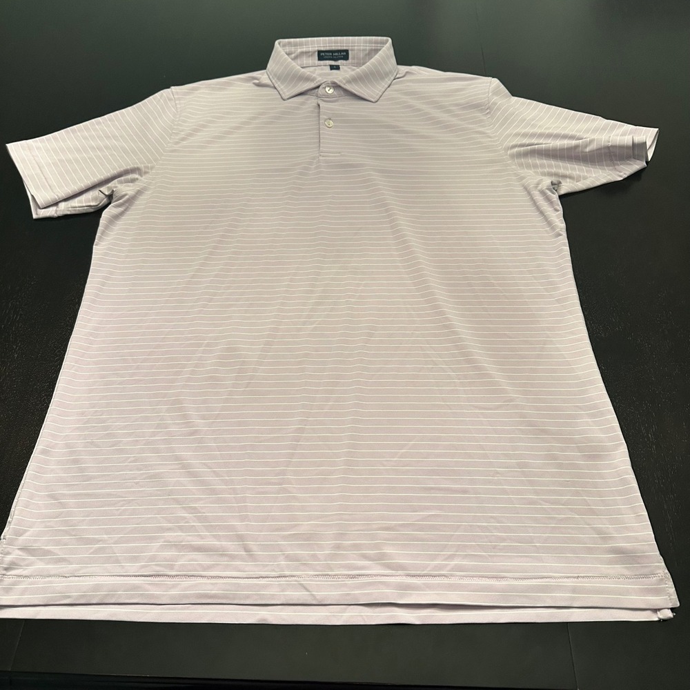 Peter Millar Polo Shirt Mens Large Purple Striped Crown Crafted Short Sleeve